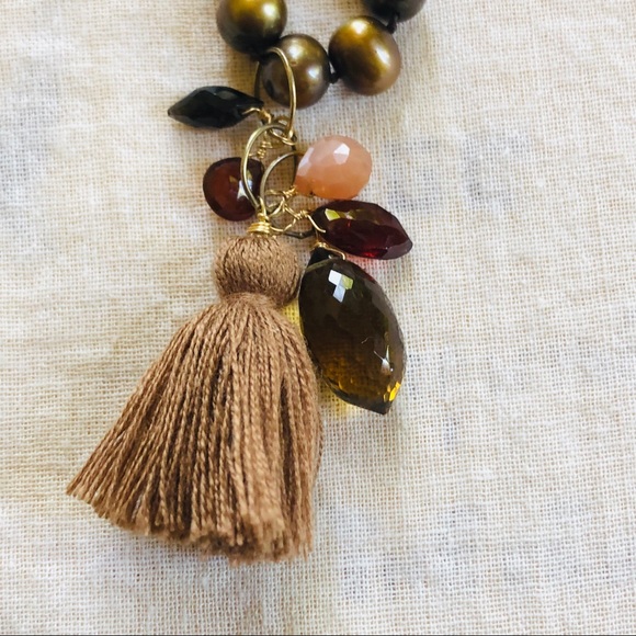 Long Genuine Pearls Gemstones Fringe Necklace 34” - Picture 2 of 4